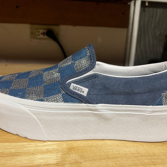 Vans Navy and Silver Sequin Checkered Sneakers - Picture 2 of 4